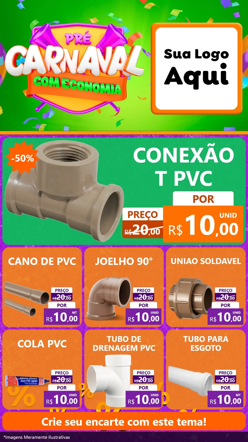 Modelo de Rede Social para Stories com o tema Pré-Carnaval Com Economia para Tubos e conexões