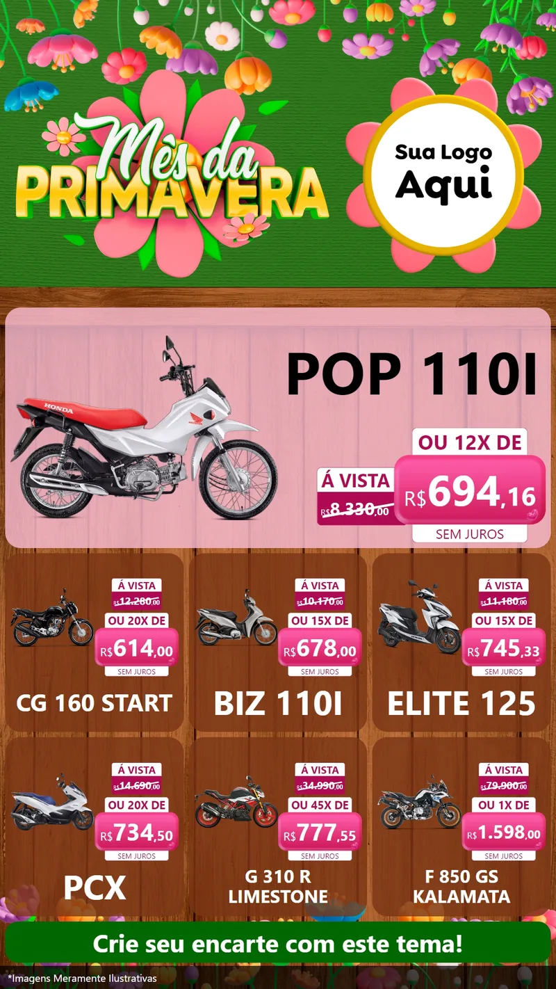 Modelo de Rede Social para Stories com o tema Mês da Primavera para Concessionaria de Motos