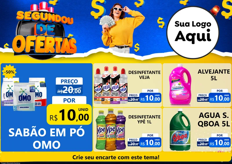 Modelo de Encarte para Encarte A4 Horizontal com o tema Segundou de Ofertas para Produtos de Limpeza