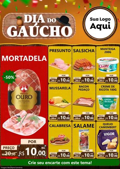 Modelo de Encarte para Encarte A4 Vertical com o tema Dia do Gaúcho para Frios e Laticínios