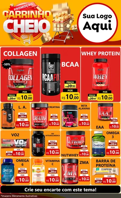 Modelo de Encarte para Encarte Grande com o tema Promoção carrinho cheio para Suplementos alimentares