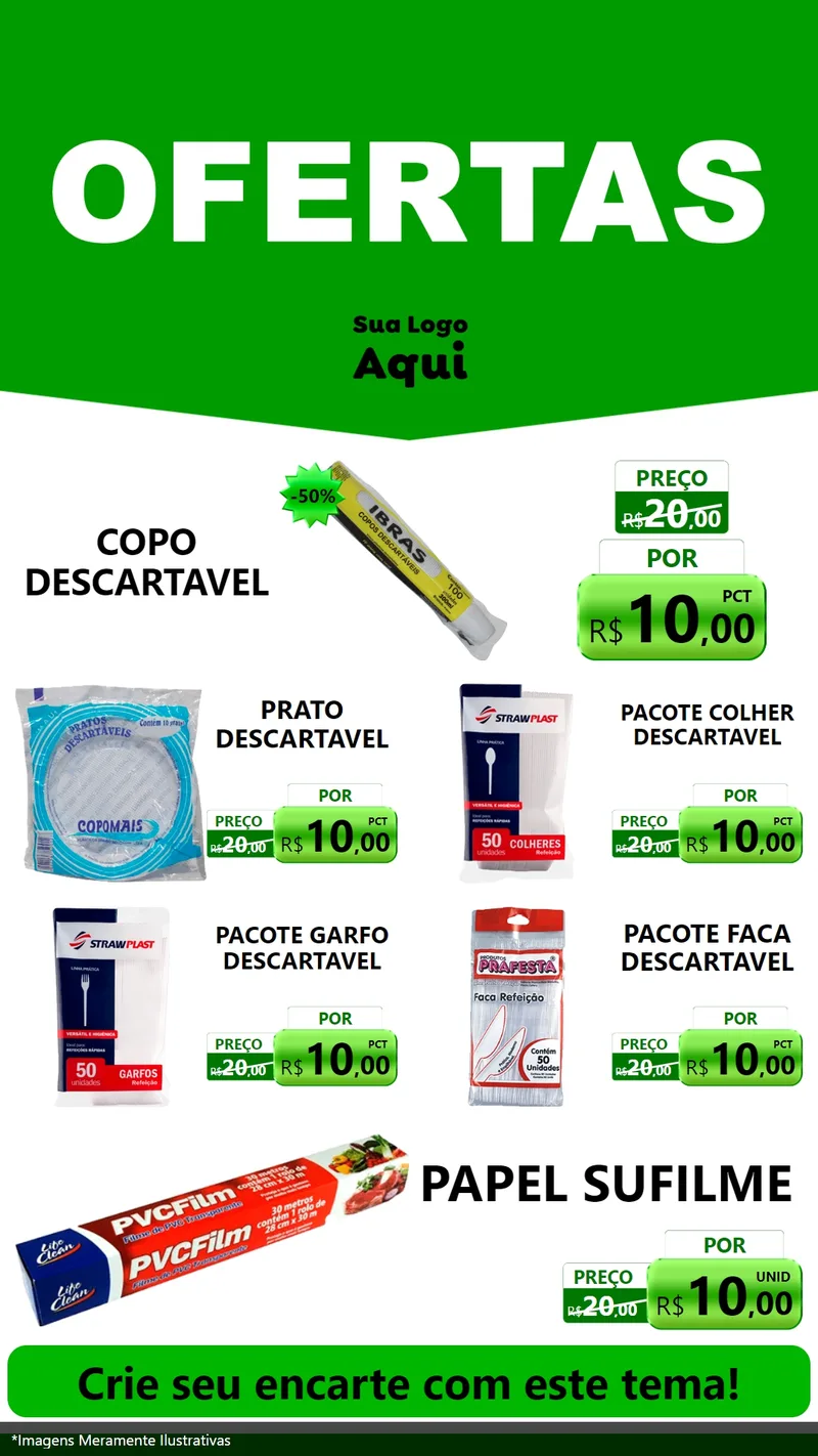 Modelo de TV para TV Vertical com o tema Ofertas Verde Cartaz para Embalagens
