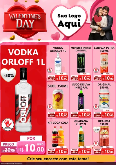 Modelo de Encarte para Encarte A4 Vertical com o tema Valentine's Day para Distribuidora de bebidas