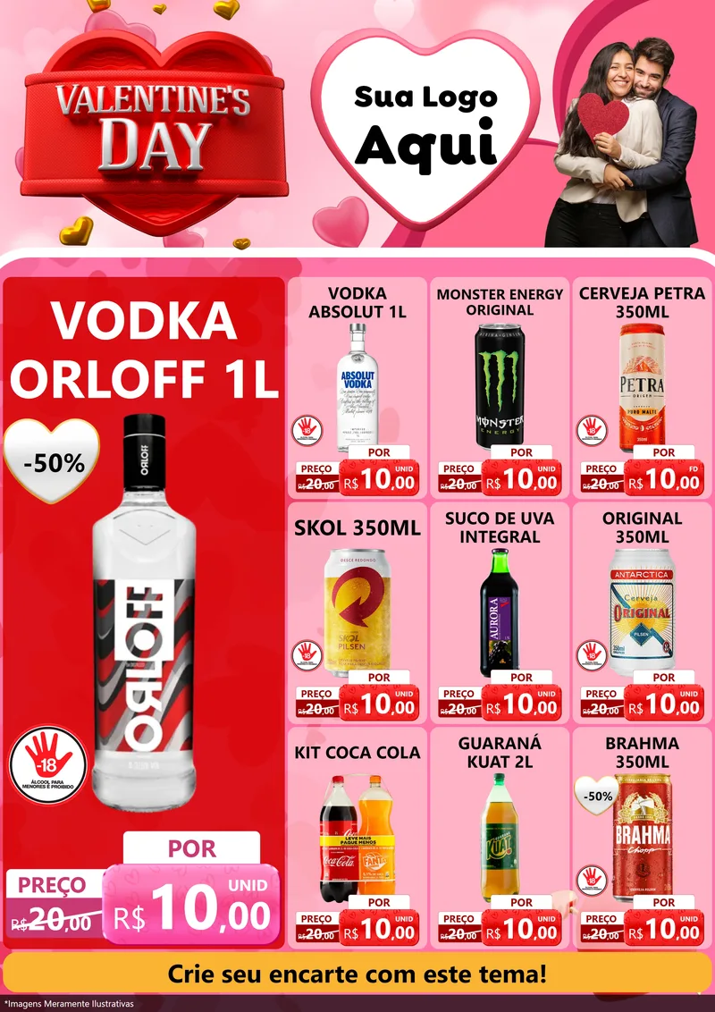 Modelo de Encarte para Encarte A4 Vertical com o tema Valentine's Day para Distribuidora de bebidas