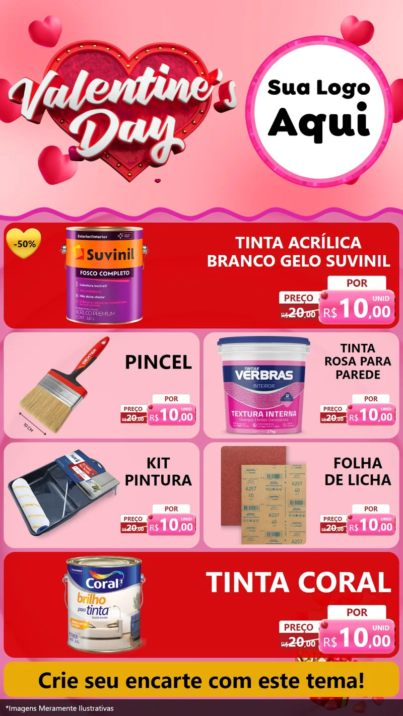 Modelo de TV para TV Vertical com o tema Valentine's Day para Tintas e Ferramentas