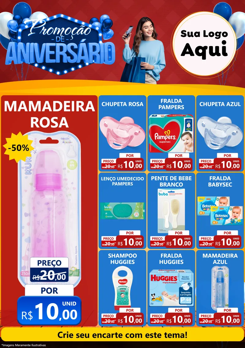 Modelo de Encarte para Encarte A4 Vertical com o tema Promoção de Aniversário para Bebês