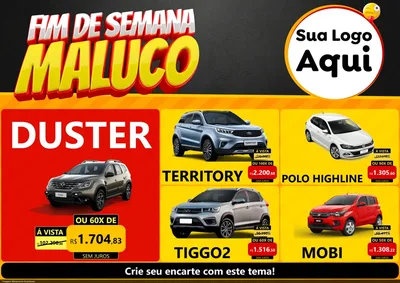 Modelo de Encarte para Encarte A4 Horizontal com o tema Final de Semana Maluco para Concessionaria de Carros