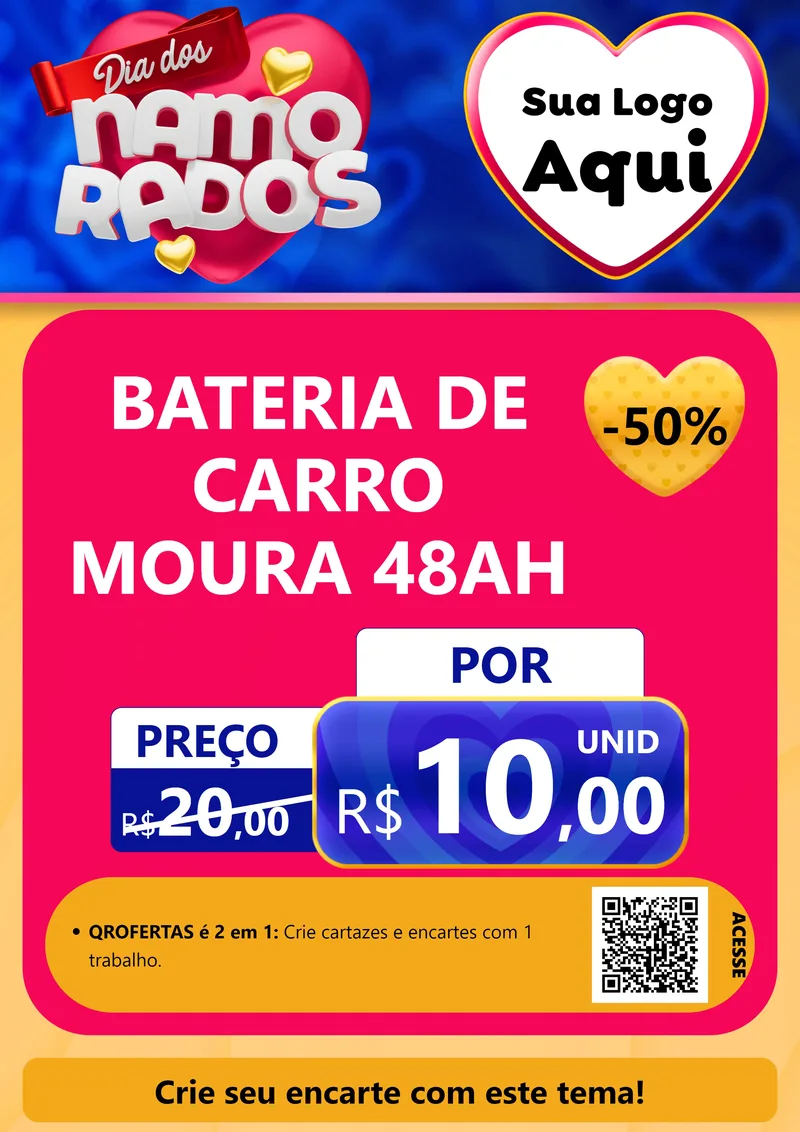 Modelo de Cartaz para Cartaz A4 Vertical com o tema Dia dos namorados para Baterias Elétricas