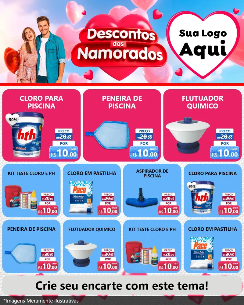 Modelo de Rede Social para Feed Instagram com o tema Descontos dos Namorados para Produtos para Piscina
