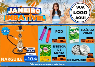 Modelo de Encarte para Encarte A4 Horizontal com o tema Janeiro Imbatível para Tabacaria