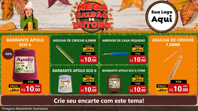 Modelo de TV para TV Horizontal com o tema Mega Saldão de Outono para Armarinho e Aviamentos