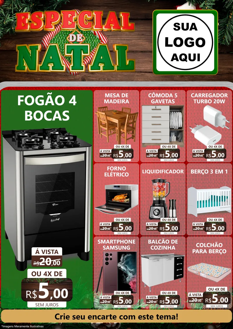 Modelo de Encarte para Encarte A4 Vertical com o tema Especial de Natal para Móveis e Eletro