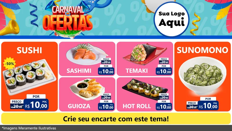 Modelo de TV para TV Horizontal com o tema Carnaval de Ofertas para Comida japonesa