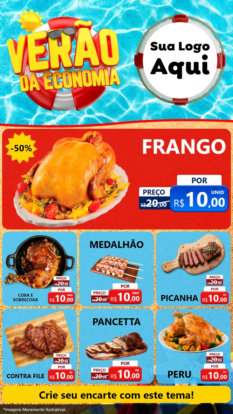 Modelo de Rede Social para Stories com o tema Verão da Economia para Assados