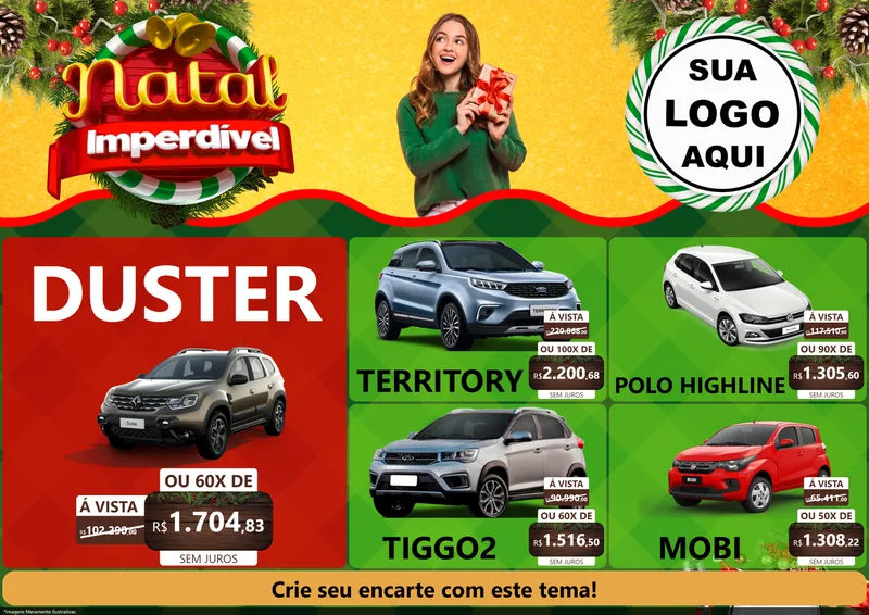 Modelo de Encarte para Encarte A4 Horizontal com o tema Natal Imperdível para Concessionaria de Carros
