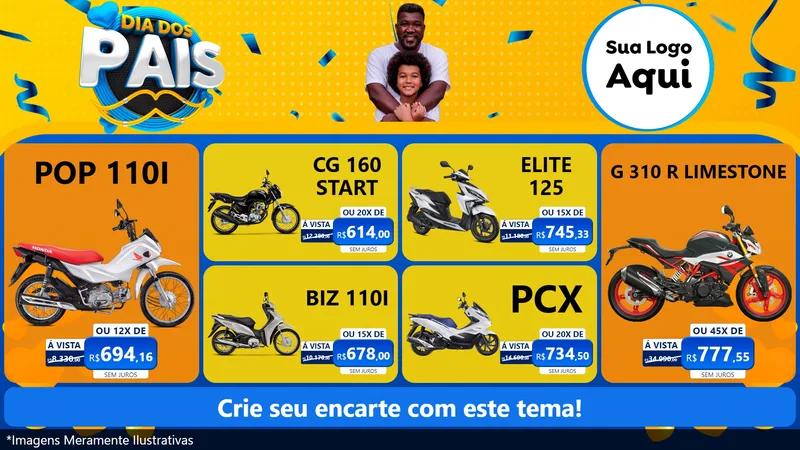 Modelo de TV para TV Horizontal com o tema Dia dos Pais para Concessionaria de Motos