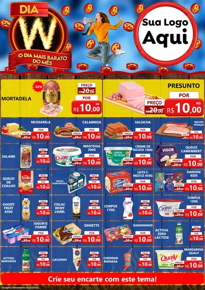 Modelo de Encarte para Encarte A4 Vertical com o tema Dia W - O Dia Mais Barato Do Mês para Frios e Laticínios