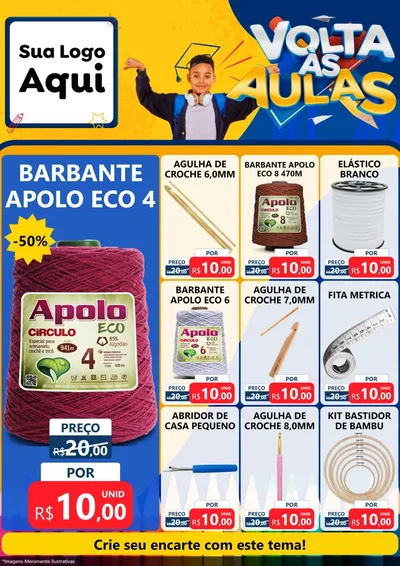 Modelo de Encarte para Encarte A4 Vertical com o tema Volta Às Aulas para Armarinho e Aviamentos