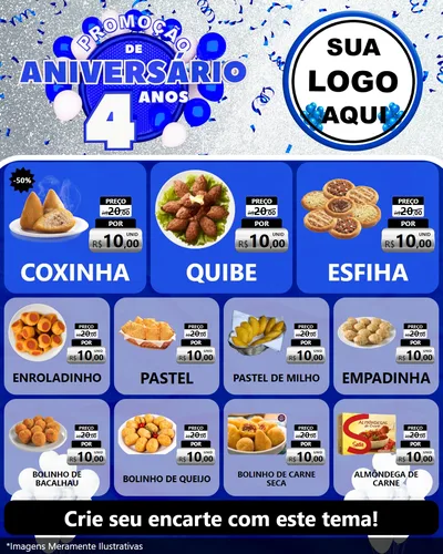 Modelo de Rede Social para Feed Instagram com o tema Promoção de Aniversário - 4 Anos para Salgadaria