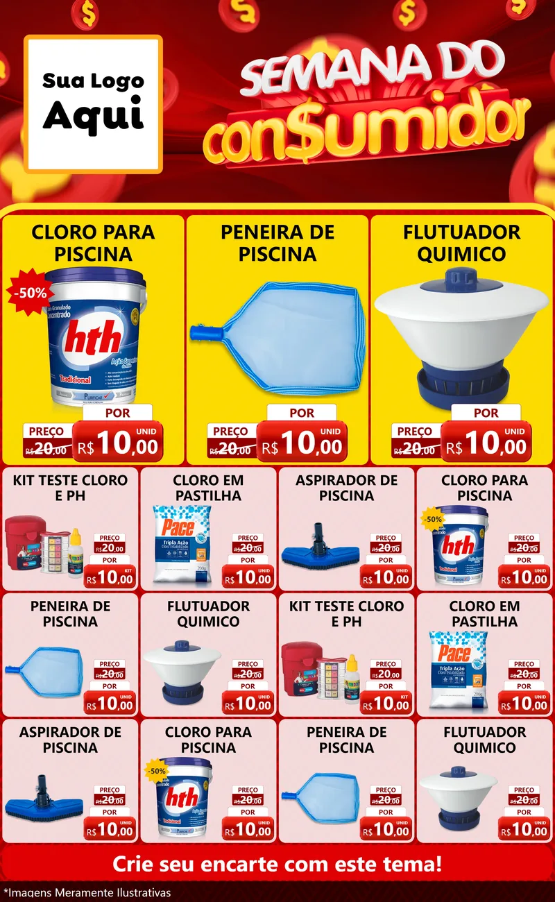 Modelo de Encarte para Encarte Grande com o tema Semana do Consumidor para Produtos para Piscina