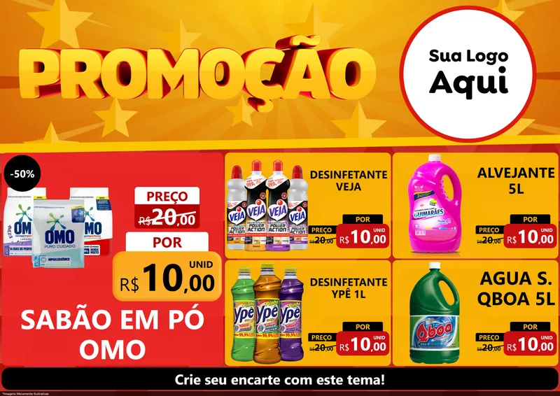 Modelo de Encarte para Encarte A4 Horizontal com o tema Promoção para Produtos de Limpeza