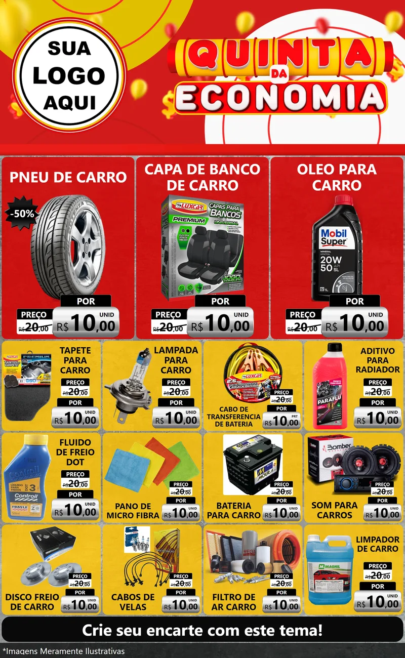 Modelo de Encarte para Encarte Grande com o tema Quinta da Economia para Auto peças