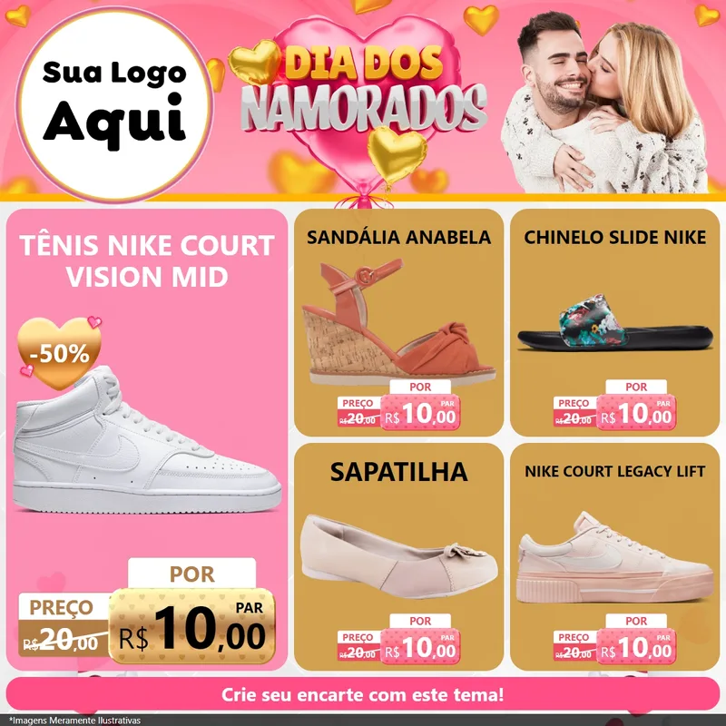 Modelo de Rede Social para Feed Facebook com o tema Dia dos Namorados para Calçados