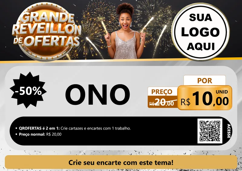 Modelo de Cartaz para Cartaz A4 Horizontal com o tema Grande Réveillon de Ofertas para Óticas