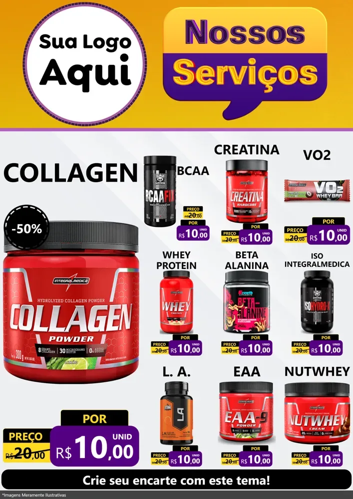 Modelo de Encarte para Encarte A4 Vertical com o tema Nossos Serviços para Suplementos alimentares