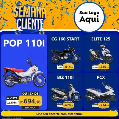 Modelo de Rede Social para Feed Facebook com o tema Semana do Cliente para Concessionaria de Motos