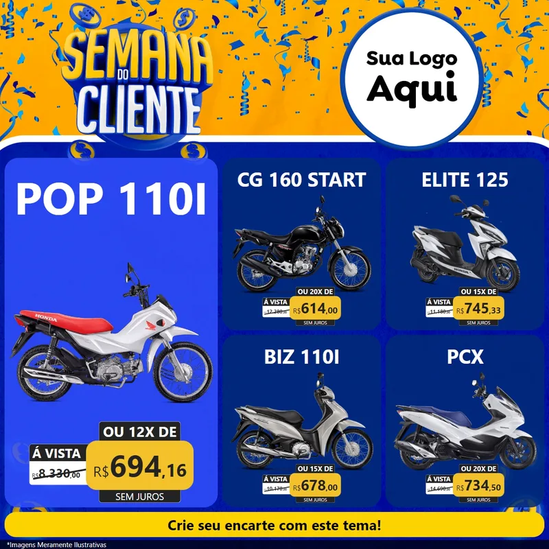 Modelo de Rede Social para Feed Facebook com o tema Semana do Cliente para Concessionaria de Motos