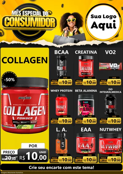 Modelo de Encarte para Encarte A4 Vertical com o tema Mês Especial do Consumidor para Suplementos alimentares