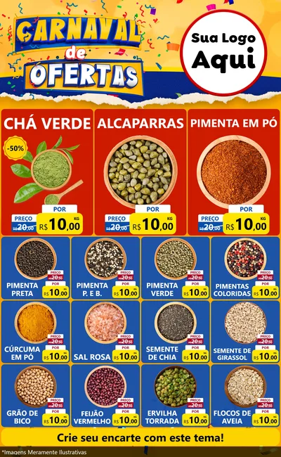 Modelo de Encarte para Encarte Grande com o tema Carnaval de Ofertas para Produtos Naturais