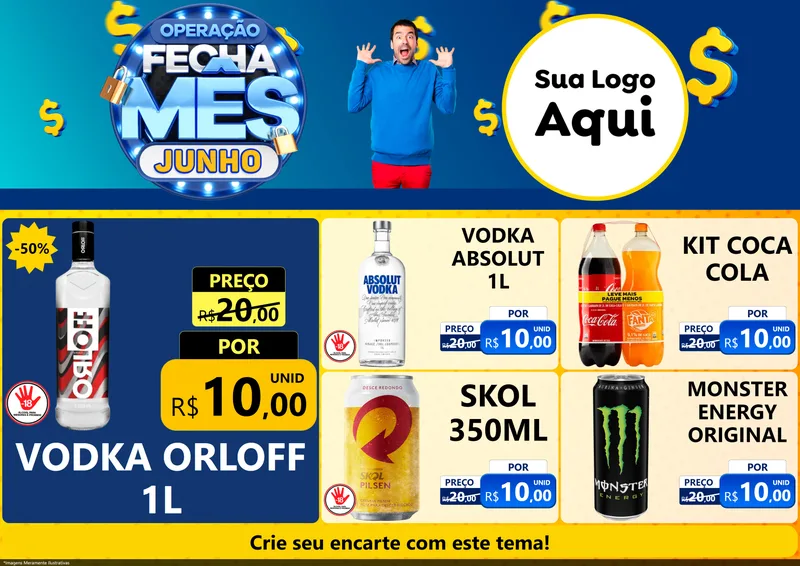 Modelo de Encarte para Encarte A4 Horizontal com o tema Operação Fecha Mês, Junho para Distribuidora de bebidas
