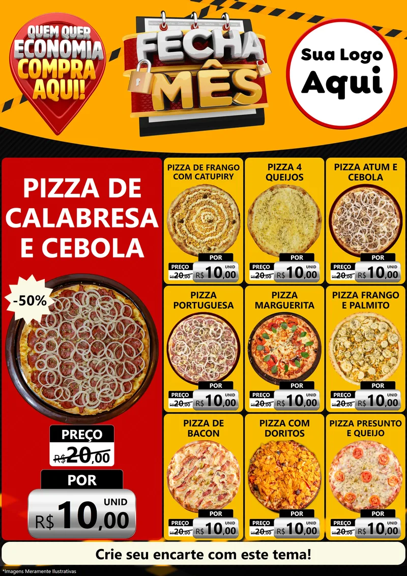 Modelo de Encarte para Encarte A4 Vertical com o tema Fecha Mês para Pizzaria