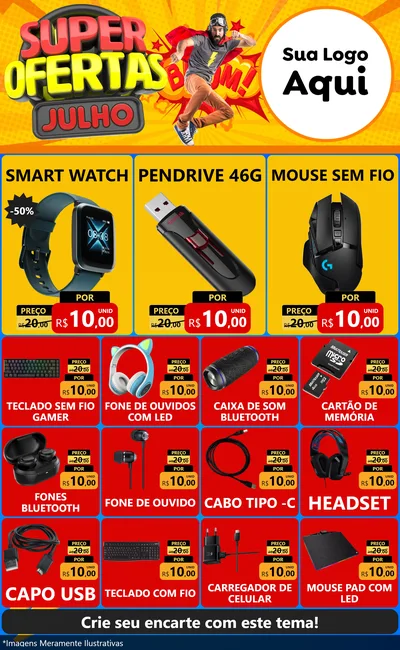 Modelo de Encarte para Encarte Grande com o tema Super Ofertas Julho para Informática