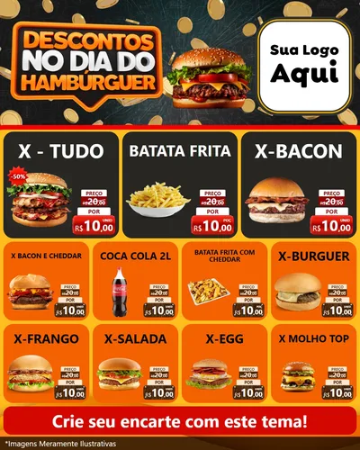 Modelo de Rede Social para Feed Instagram com o tema Descontos No Dia Do Hambúrguer para Hamburgueria