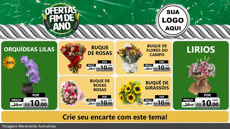 Modelo de TV para TV Horizontal com o tema Ofertas Fim de Ano para Floricultura e jardim
