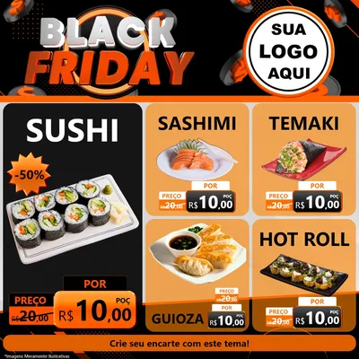 Modelo de Rede Social para Feed Facebook com o tema Black Friday para Comida japonesa