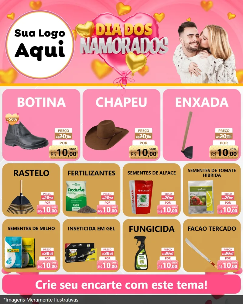 Modelo de Rede Social para Feed Instagram com o tema Dia dos Namorados para Agropecuária