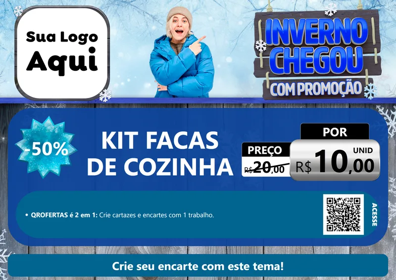 Modelo de Cartaz para Cartaz A4 Horizontal com o tema Inverno Chegou Com Promoção para Utilidades Domésticas