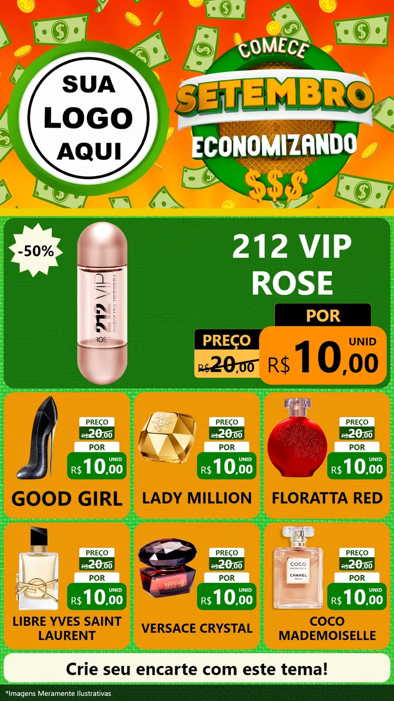 Modelo de Rede Social para Stories com o tema Comece Setembro Economizando para Perfumes