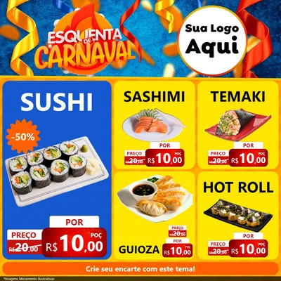 Modelo de Rede Social para Feed Facebook com o tema Esquenta de Carnaval para Comida japonesa