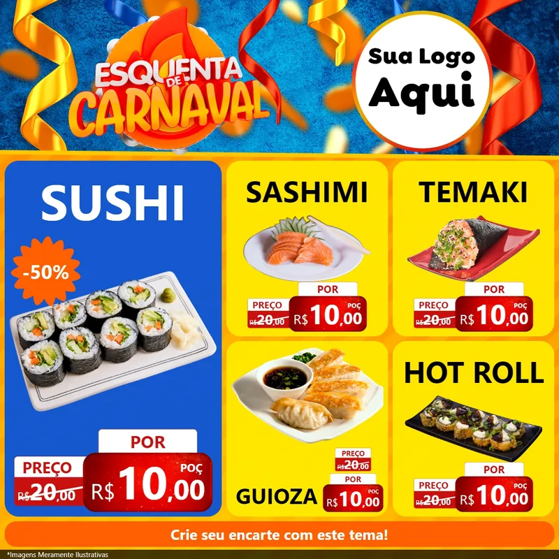 Modelo de Rede Social para Feed Facebook com o tema Esquenta de Carnaval para Comida japonesa