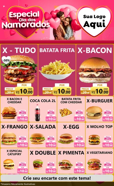 Modelo de Encarte para Encarte Grande com o tema Especial Dia dos Namorados para Hamburgueria