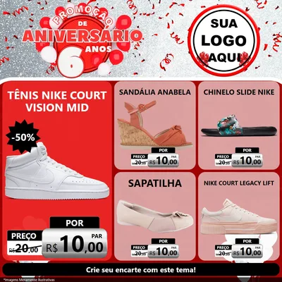 Modelo de Rede Social para Feed Facebook com o tema Promoção de Aniversário - 6 Anos para Calçados