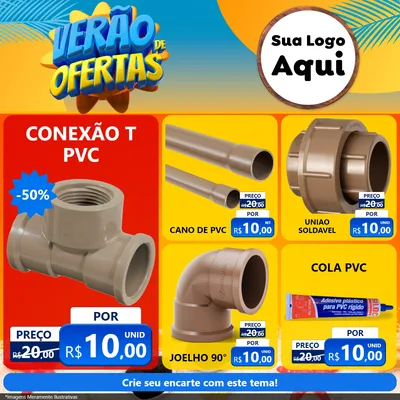 Modelo de Rede Social para Feed Facebook com o tema Verão de Ofertas para Tubos e conexões