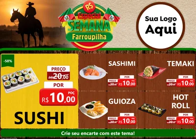 Modelo de Encarte para Encarte A4 Horizontal com o tema Especial Semana Farroupilha para Comida japonesa