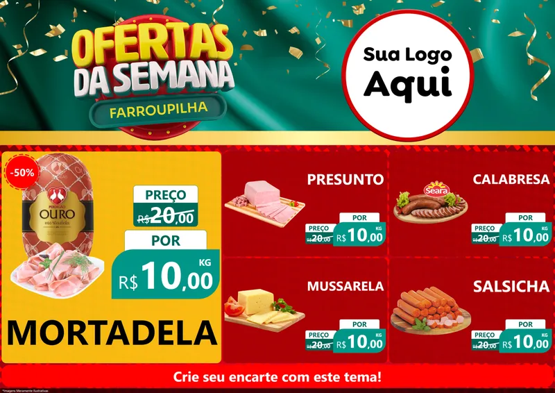 Modelo de Encarte para Encarte A4 Horizontal com o tema Ofertas da Semana Farroupilha para Frios e Laticínios