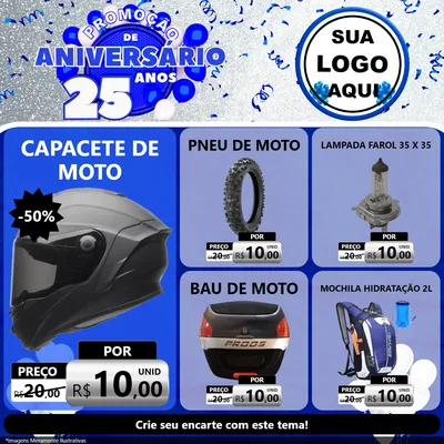 Modelo de Rede Social para Feed Facebook com o tema Promoção de Aniversário - 25 Anos para Moto peças